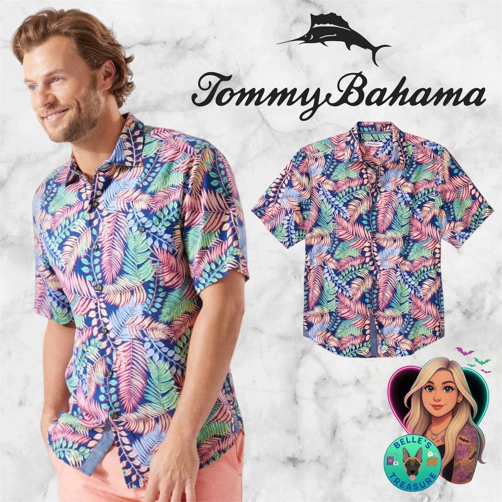 TOMMY BAHAMA Men's 4XLB TORTOLA FUEGO CAMP SHIRT DARK BLUE MUSE Soft Tencel 4XL